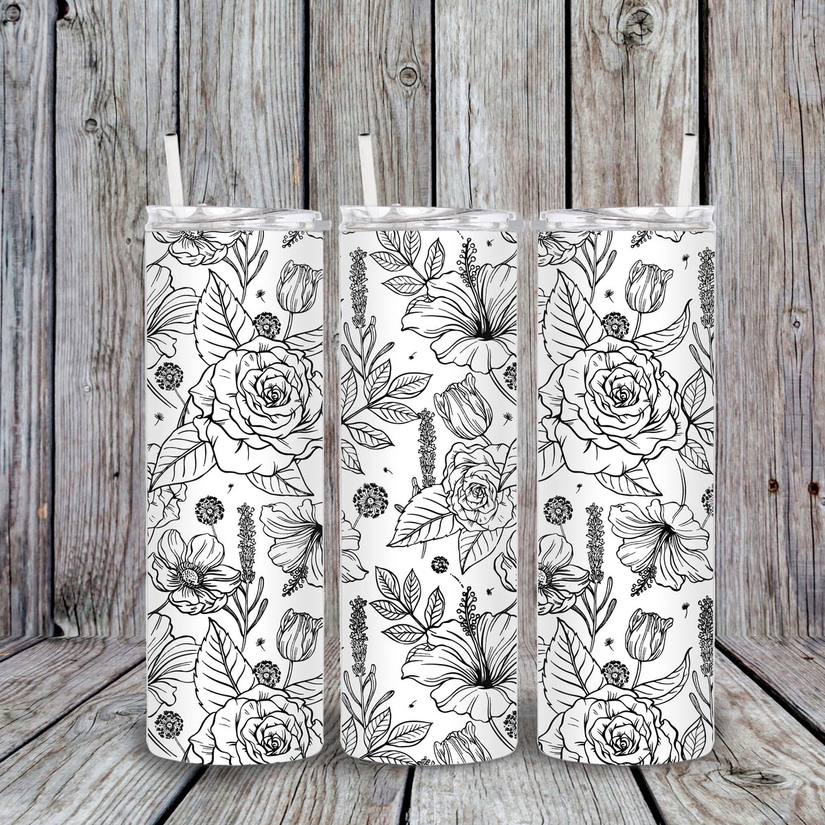 Black and White Floral Tumbler