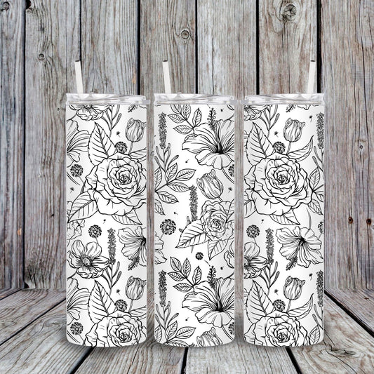 Black and White Floral Tumbler