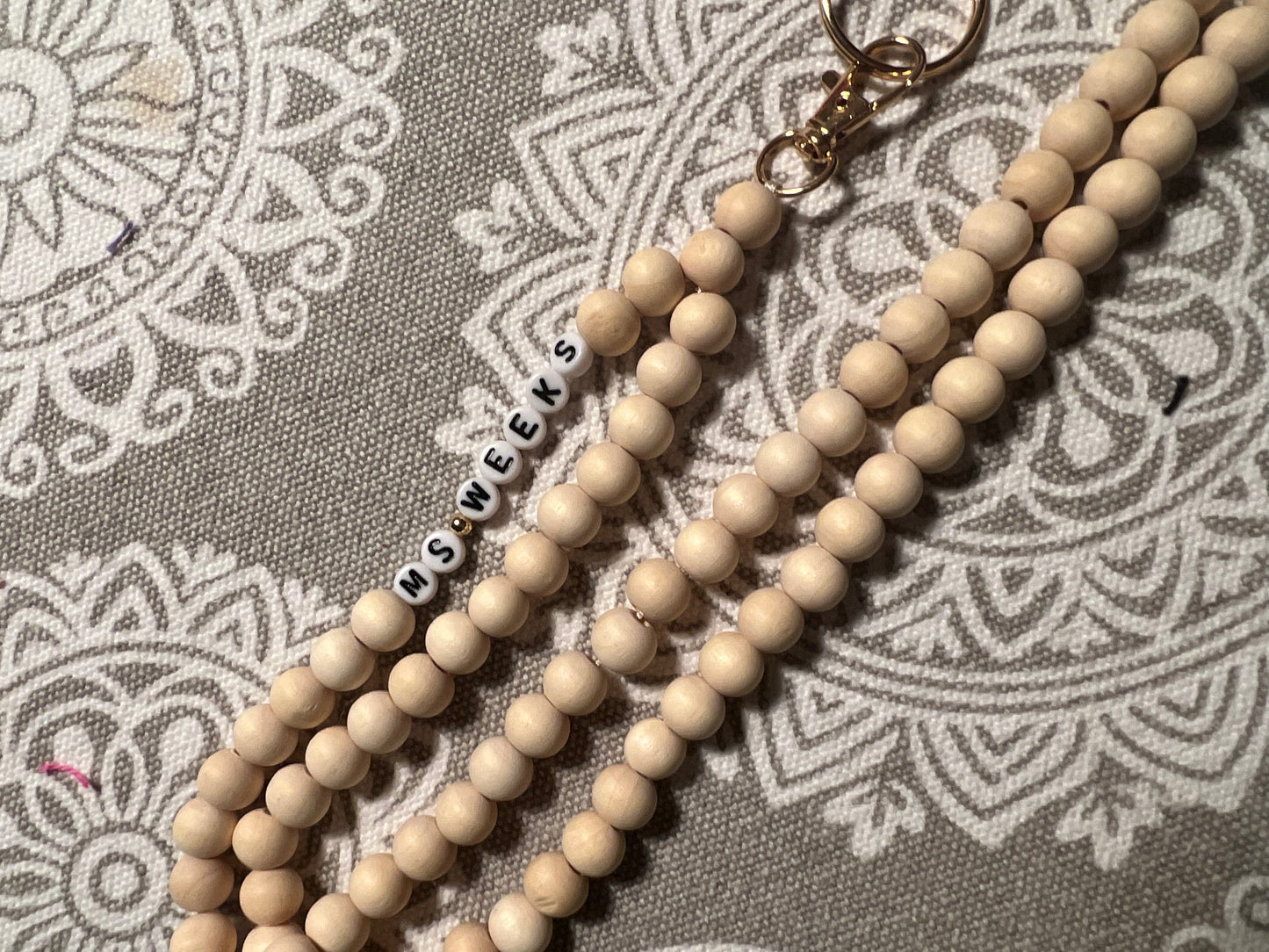 Wood bead name lanyard